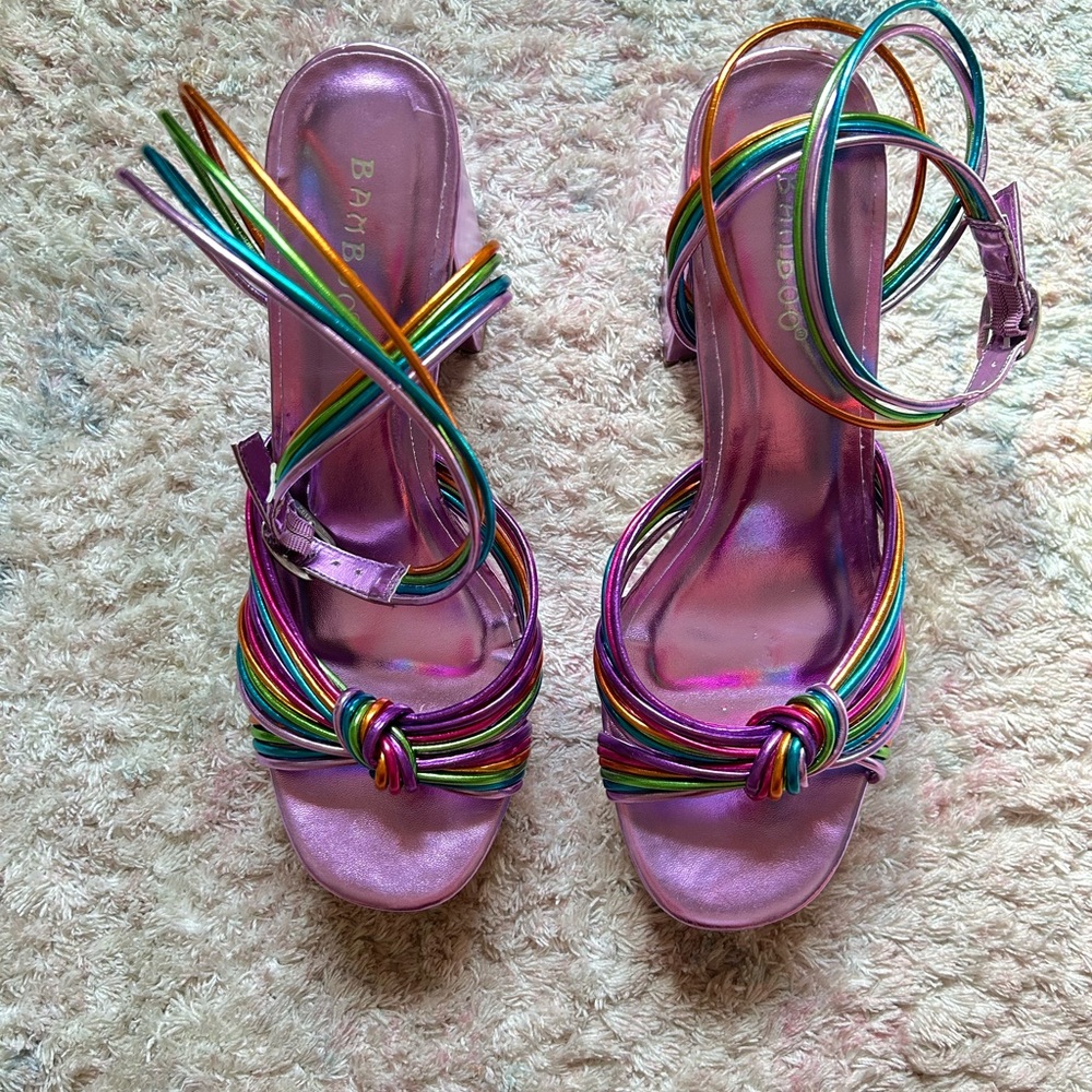 BAMBOO Purple Strappy Heels for Special Occasions